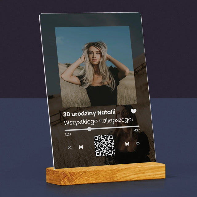 Zdjęcie I Podpis: Spotify Z Kodem Qr Na Urodziny - Wydruk Na Szkle Akrylowym