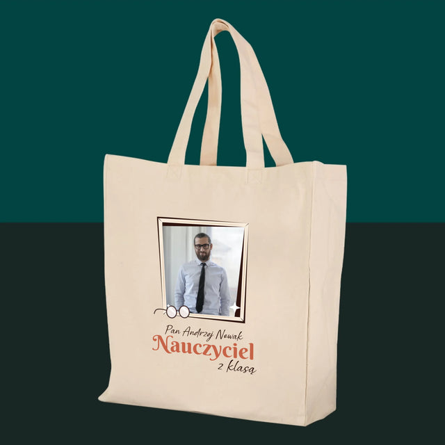 Zdjęcie i Podpis: Nauczyciel z Klasą - Torba Płócienna z Nadrukiem