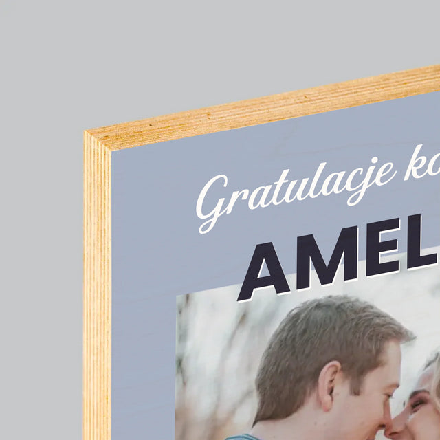 Zdjęcie i Podpis: Ślubne Gratulacje - Wydruk Na Drewnie