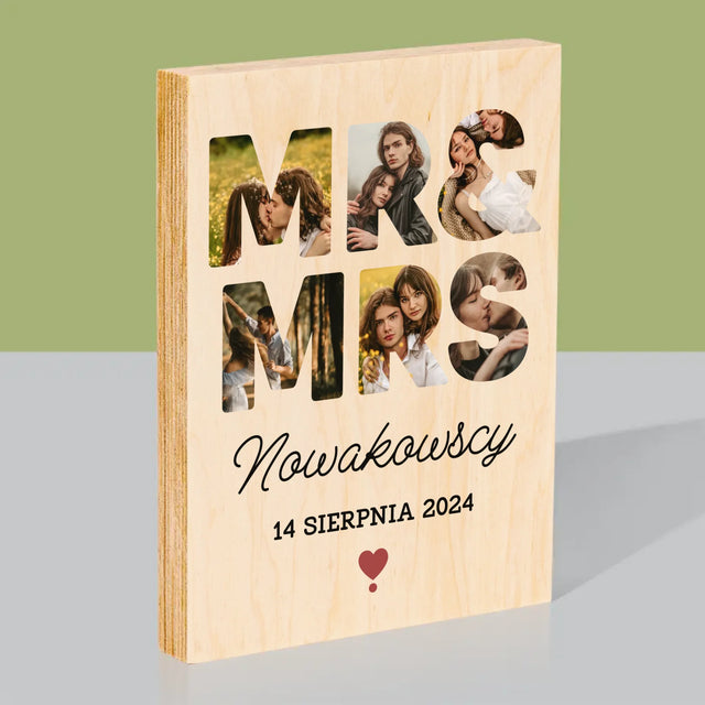 Słowo Ze Zdjęć: Mr&Mrs - Wydruk Na Drewnie