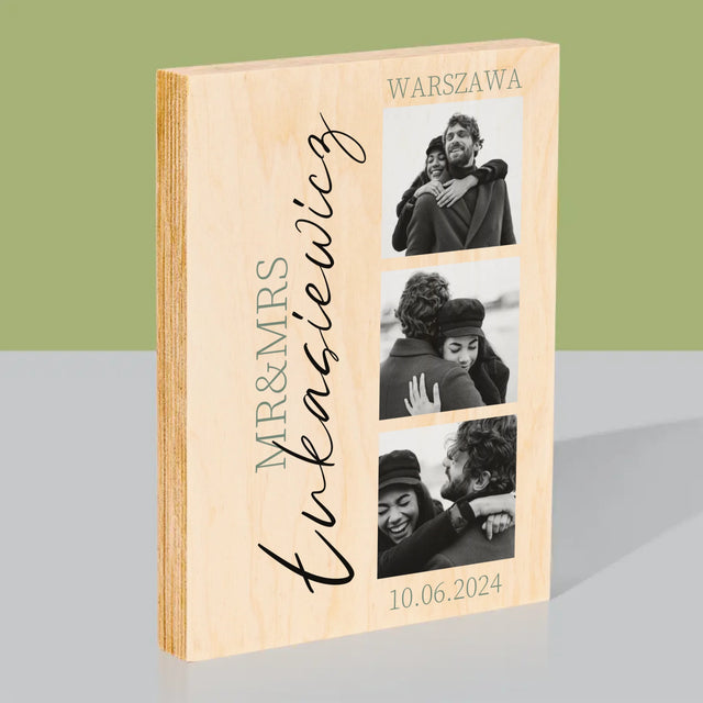 Fotokolaż: Mr&Mrs Ślubne - Wydruk Na Drewnie
