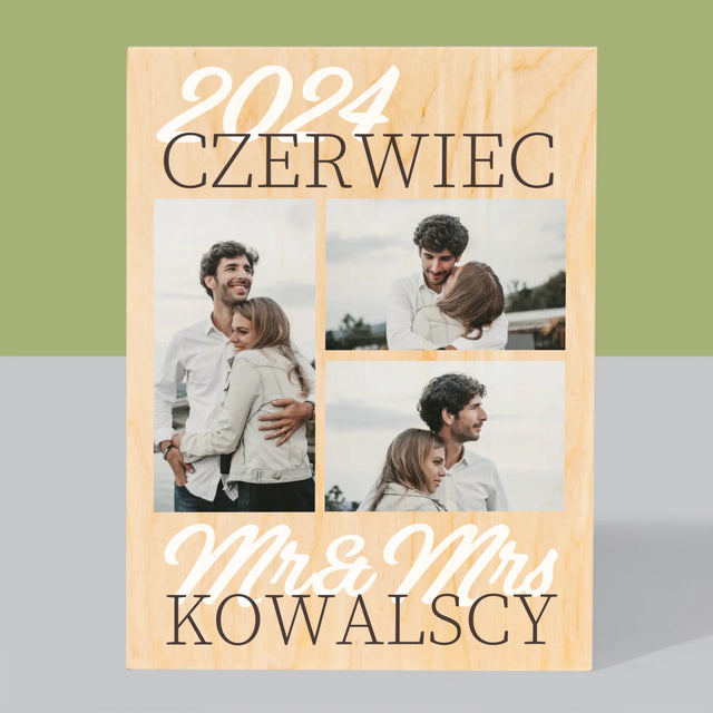 Fotokolaż: Mr&Mrs Data - Wydruk Na Drewnie