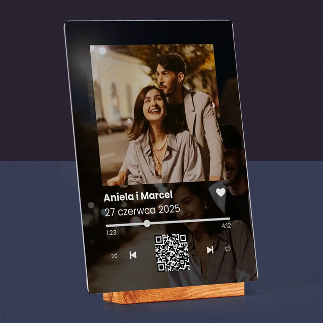 Zdjęcie I Podpis: Spotify Z Kodem Qr Na Ślub - Wydruk Na Szkle Akrylowym