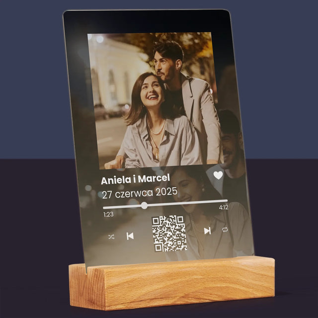 Zdjęcie I Podpis: Spotify Z Kodem Qr Na Ślub - Wydruk Na Szkle Akrylowym