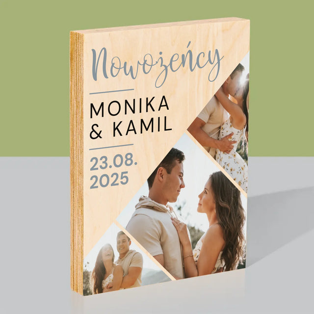 Fotokolaż: Nowożeńcy - Wydruk Na Drewnie