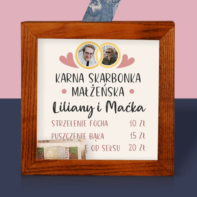 Fotokolaż: Karna Skarbonka Małżeńska - Drewniana Skarbonka