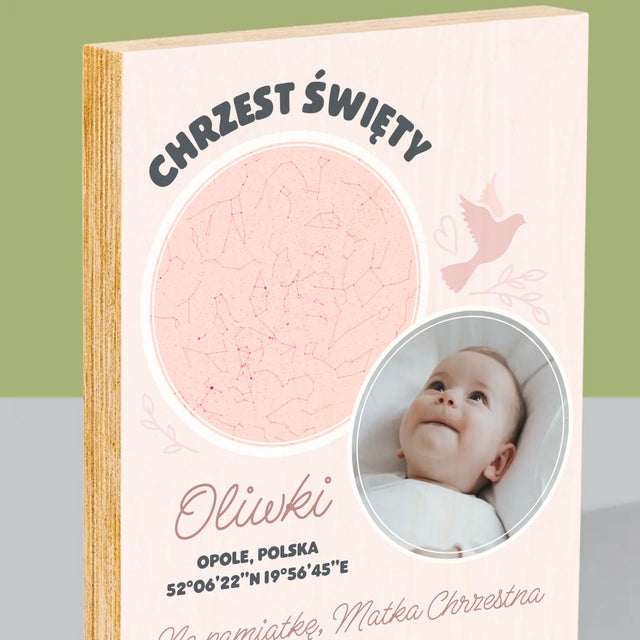 Mapa Gwiazd: Chrzest - Wydruk Na Drewnie
