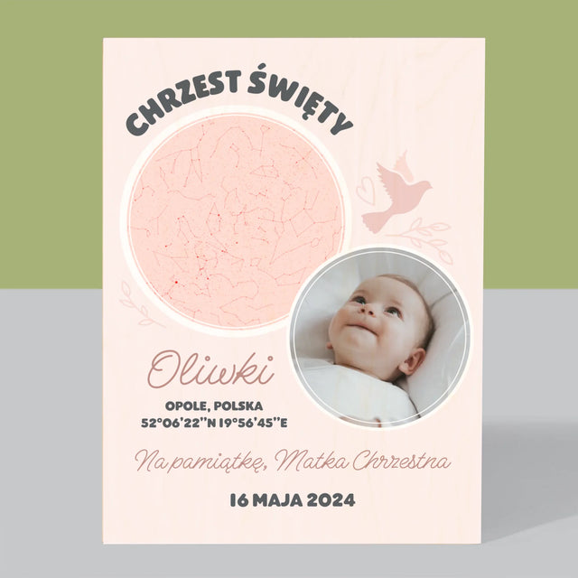 Mapa Gwiazd: Chrzest - Wydruk Na Drewnie