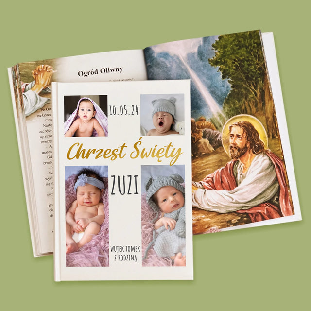 Fotokolaż: Chrzest Święty Krzyż - Biblia z Nadrukiem