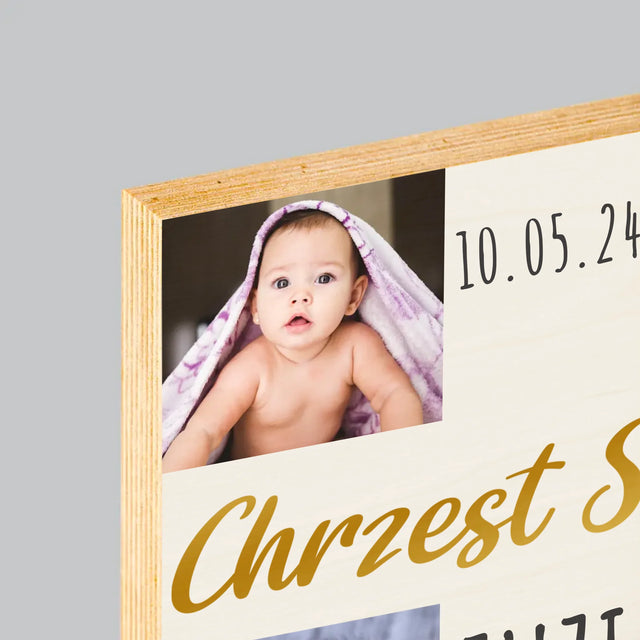 Fotokolaż: Chrzest Święty Krzyż - Wydruk Na Drewnie