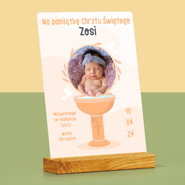 Zdjęcie i Podpis: Na Pamiątkę Chrztu Świętego - Wydruk Na Szkle Akrylowym