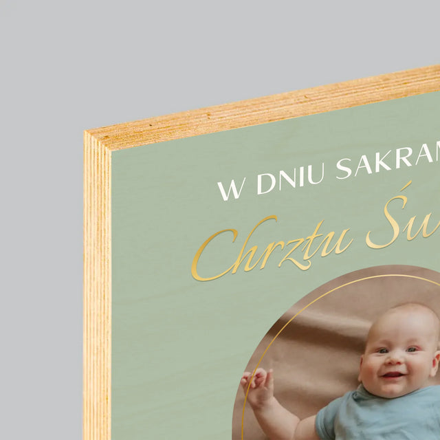 Zdjęcie i Podpis: Sakrament Chrztu Świętego - Wydruk Na Drewnie
