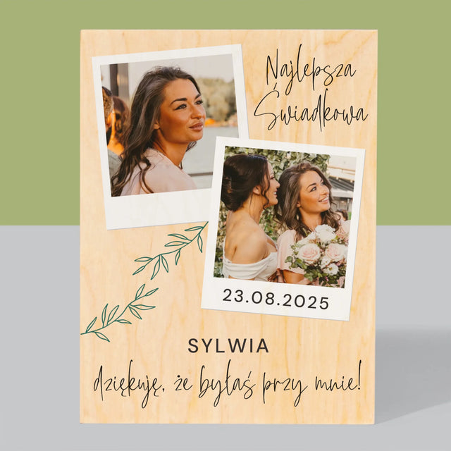 Fotokolaż: Najlepsza Świadkowa Polaroidy - Wydruk Na Drewnie