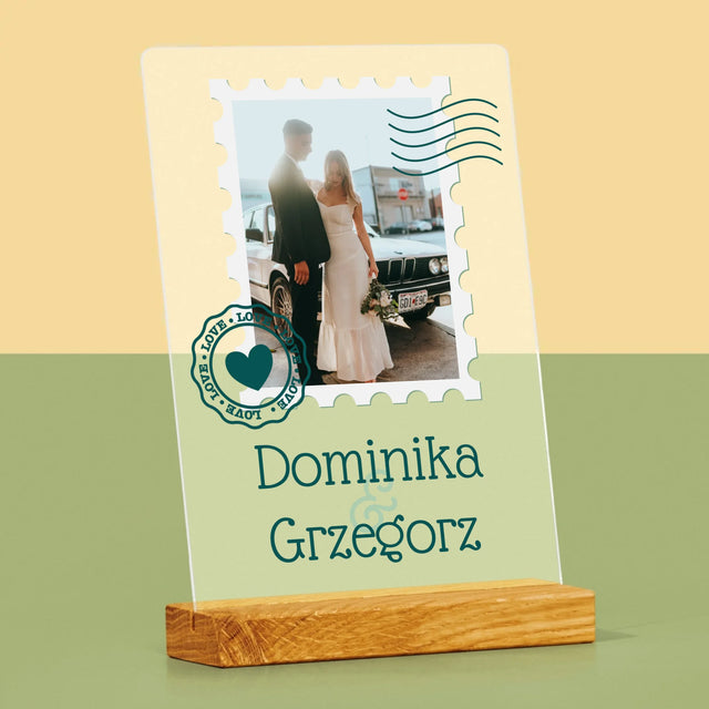 Zdjęcie i Podpis: Ślubna Pocztówka - Wydruk Na Szkle Akrylowym