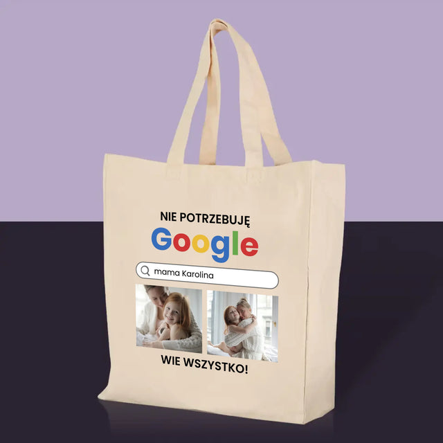 Fotokolaż: Nie Potrzebuję Google - Torba Płócienna z Nadrukiem