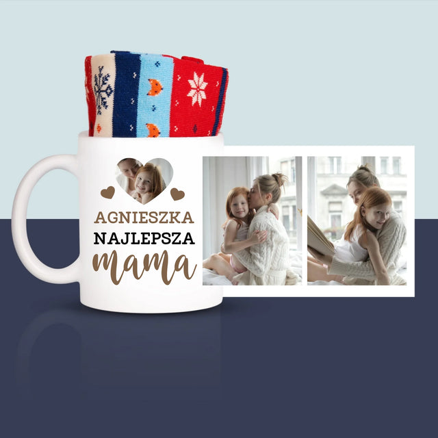 Fotokolaż: Najlepsza Mama Serce - Zimowe Skarpetki w Kubku