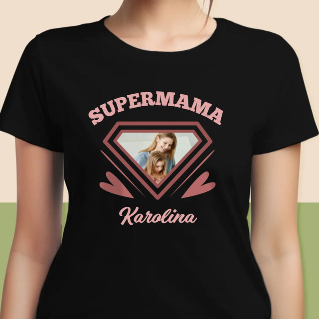 Zdjęcie i Podpis: Supermama - Koszulka Damska z Nadrukiem