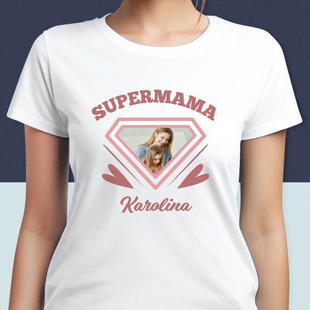 Zdjęcie i Podpis: Supermama - Koszulka Damska z Nadrukiem