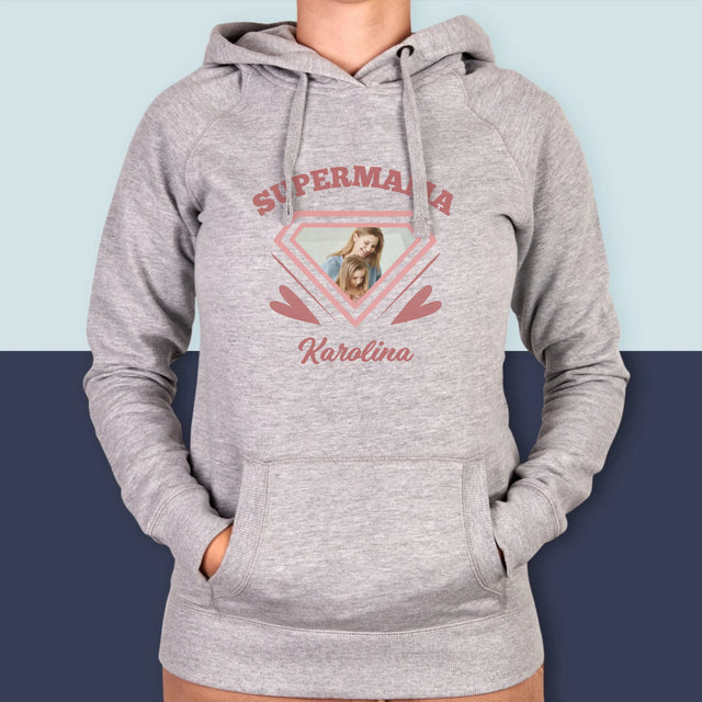 Zdjęcie i Podpis: Supermama - Bluza Damska z Kapturem