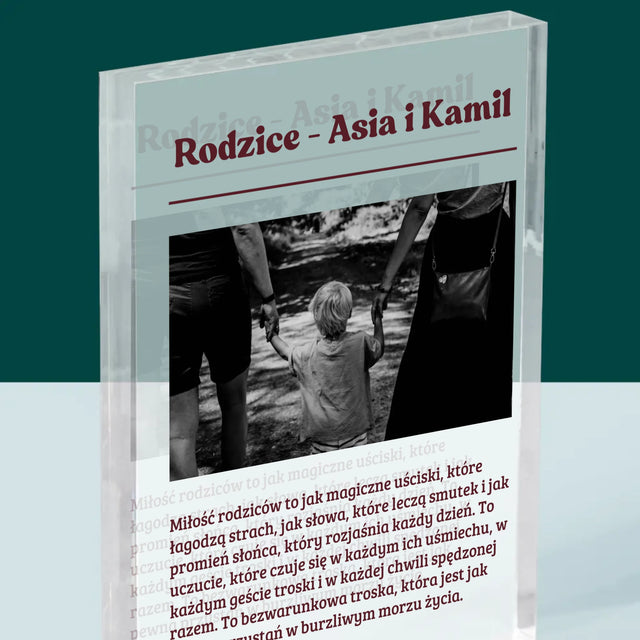 Zdjęcie i Podpis: Rodzice Definicja Ich Miłości - Blok Akrylowy z Nadrukiem