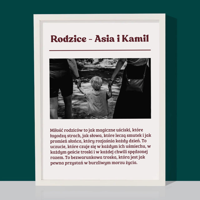 Zdjęcie i Podpis: Rodzice Definicja Ich Miłości - Wydruk Obramowany
