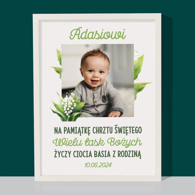 Zdjęcie i Podpis: Pamiątka Chrztu Konwalie - Wydruk Obramowany