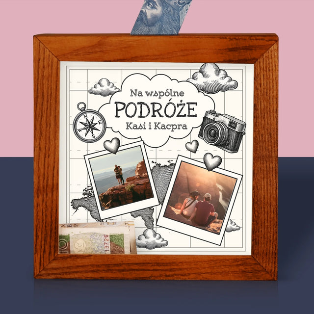 Fotokolaż: Na Wspólne Podróże - Drewniana Skarbonka