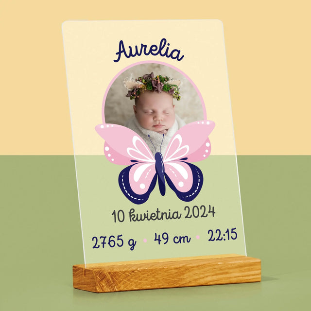 Metryczka Dziecka: Motylek - Wydruk Na Szkle Akrylowym