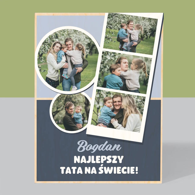 Fotokolaż: Najlepszy Tata Na Świecie - Wydruk Na Drewnie