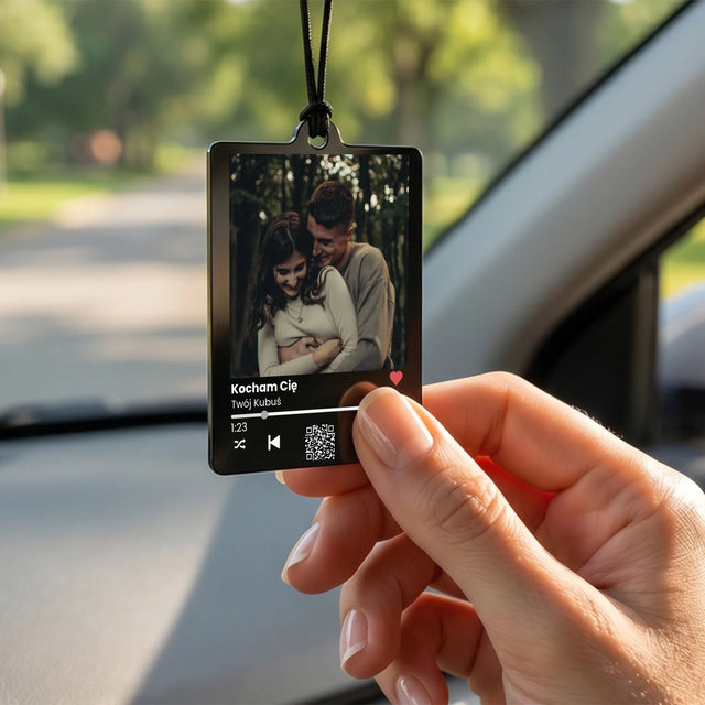Zdjęcie i Podpis: Spotify z Kodem Qr - Zawieszka Do Samochodu