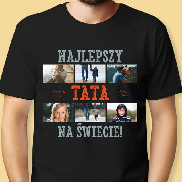 Fotokolaż: Najlepszy Tata Na Świecie Zdjęcia - Koszulka Męska z Nadrukiem