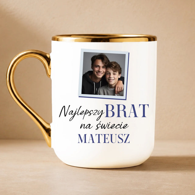 Fotokolaż: Najlepszy Brat Na Świecie - Kubek Ceramiczny ze Złotym Rantem