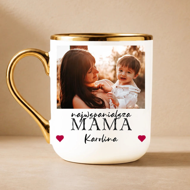Fotokolaż: Najwspanialsza Mama - Kubek Ceramiczny ze Złotym Rantem