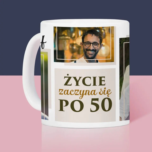 Fotokolaż: Życie Zaczyna Się Po 50 - Kubek z Nadrukiem