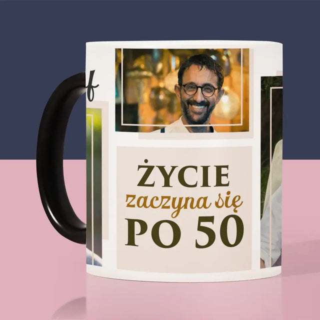 Fotokolaż: Życie Zaczyna Się Po 50 - Kubek z Nadrukiem