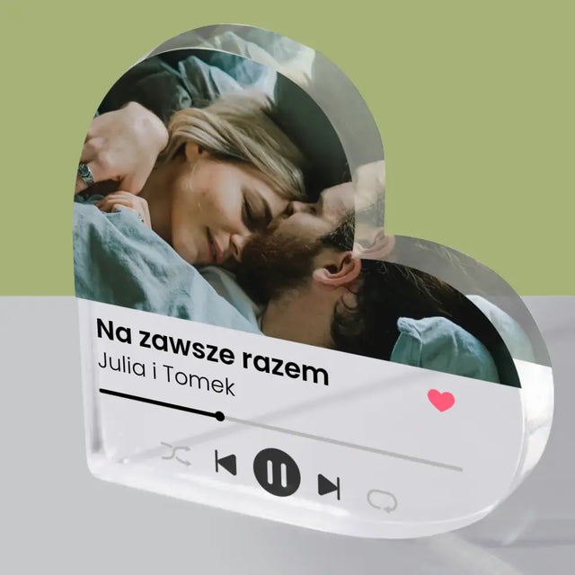 Zdjęcie i Podpis: Spotify z Twoim Zdjęciem - Blok Akrylowy Serce