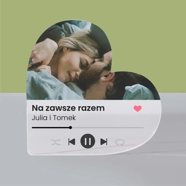 Zdjęcie i Podpis: Spotify z Twoim Zdjęciem - Blok Akrylowy Serce