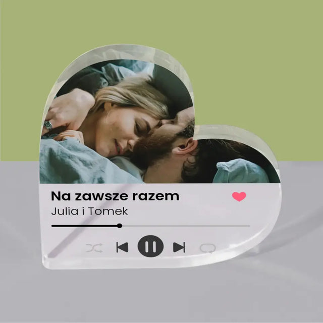 Zdjęcie i Podpis: Spotify z Twoim Zdjęciem - Blok Akrylowy Serce