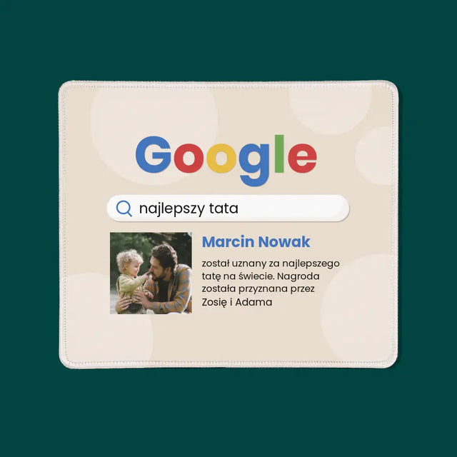 Zdjęcie i Podpis: Najlepszy Tata Wynik Google - Podkładka Pod Myszkę