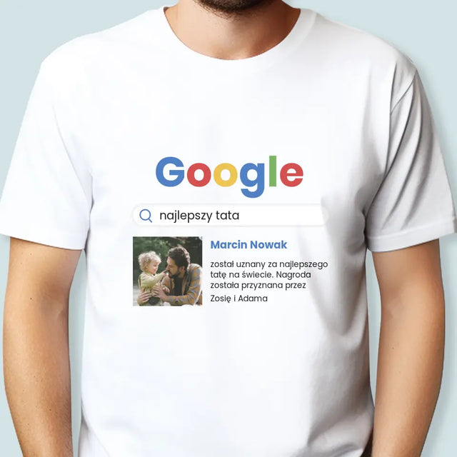 Zdjęcie i Podpis: Najlepszy Tata Wynik Google - Koszulka Męska z Nadrukiem