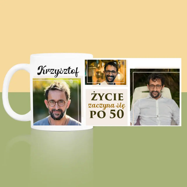 Fotokolaż: Życie Zaczyna Się Po 50 - Kubek z Nadrukiem