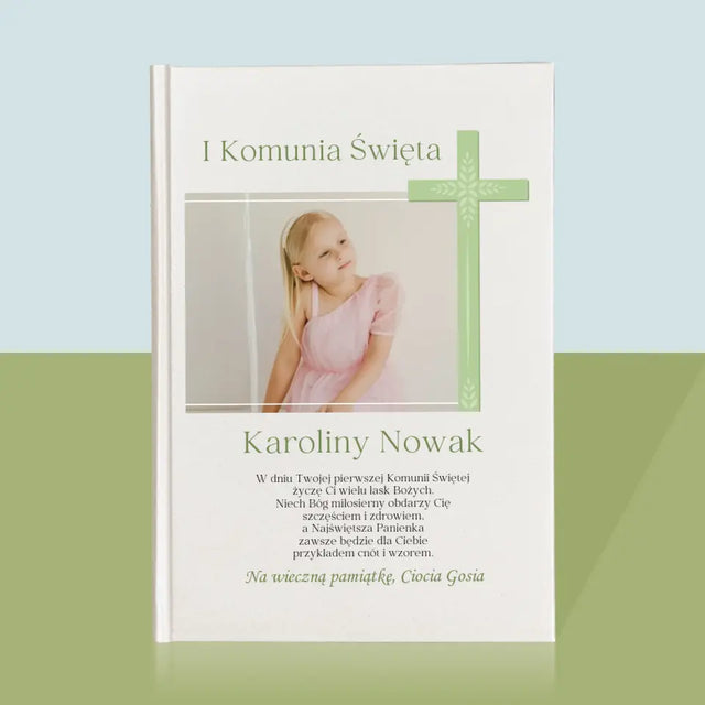 Zdjęcie i Podpis: Komunia Zdjęcie Krzyż - Biblia z Nadrukiem