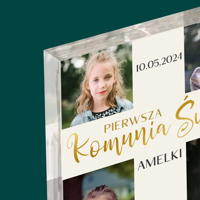 Fotokolaż: Pierwsza Komunia Krzyż - Blok Akrylowy z Nadrukiem