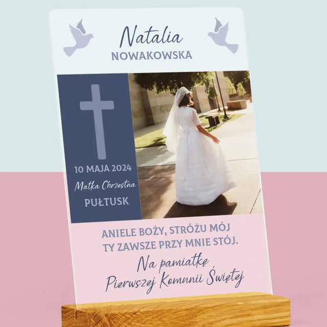 Zdjęcie i Podpis: Aniele Boży Komunia - Wydruk Na Szkle Akrylowym