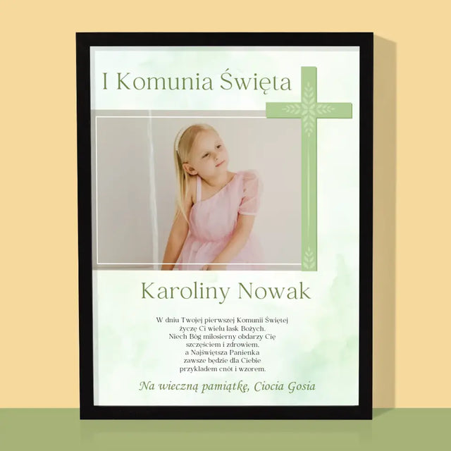 Zdjęcie i Podpis: Komunia Zdjęcie Krzyż - Wydruk Obramowany