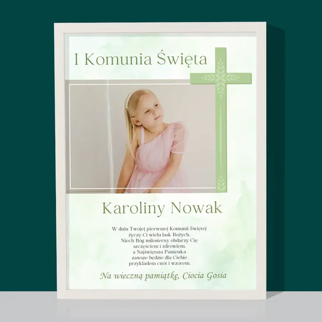 Zdjęcie i Podpis: Komunia Zdjęcie Krzyż - Wydruk Obramowany