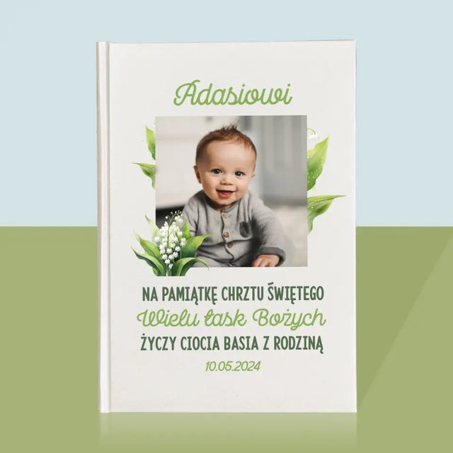 Zdjęcie i Podpis: Pamiątka Chrztu Konwalie - Biblia z Nadrukiem