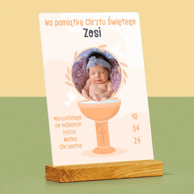 Zdjęcie i Podpis: Na Pamiątkę Chrztu Świętego - Wydruk Na Szkle Akrylowym