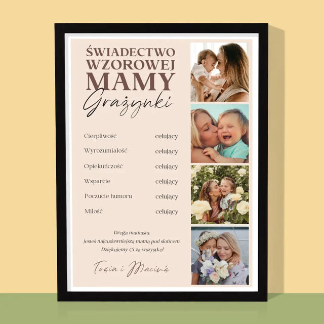 Fotokolaż: Świadectwo Wzorowej Mamy - Wydruk Obramowany