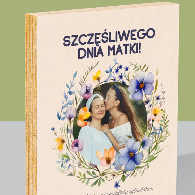 Zdjęcie i Podpis: Szczęśliwego Dnia Matki - Wydruk Na Drewnie